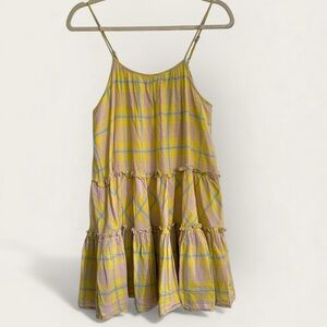 dRA Los Angeles Yellow & Blush Pink Plaid Tiered Mini Dress XS